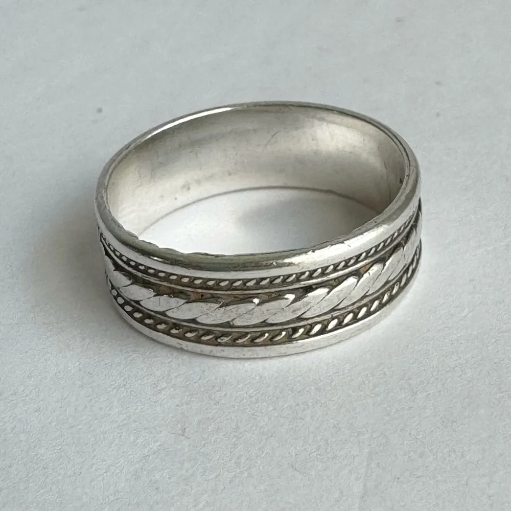 Vintage Sterling Silver Band Ring Textured Rope Simple‎ Unisex 925 Size 6.25